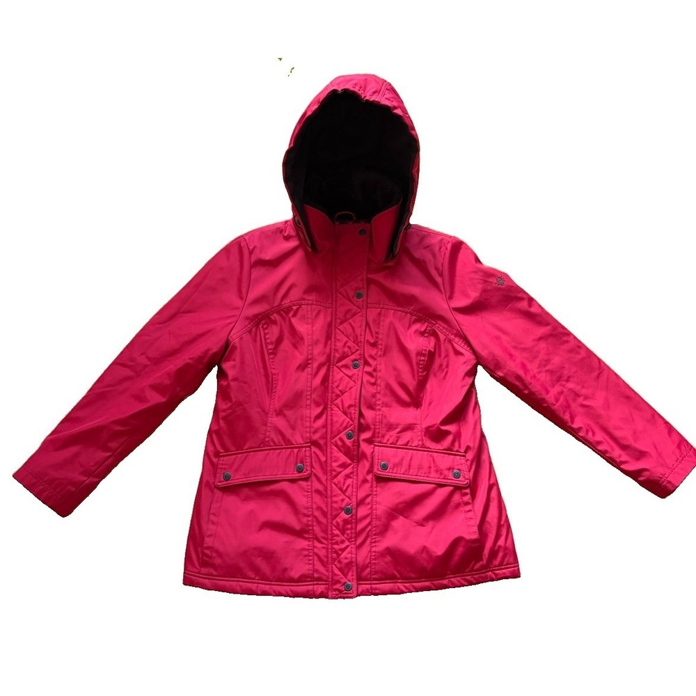 Jessica Simpson Womens Red Quilted Snap Front Jacket Faux Fur Hood JOFMP841 L